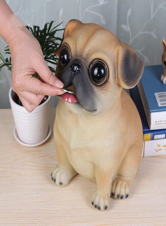 YJPPDD Cute Pug Money Box, Coin Bank Keepsake with Plastic Stopper, Cute Pet Statue Decor Money Saving Coin Bank Animal Birthday Nursery Decor for Girls Boys (Puppy), Yellow - Image 1